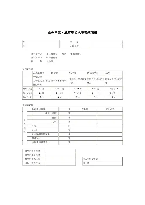 业务单位一般职员的人事考绩表格样稿