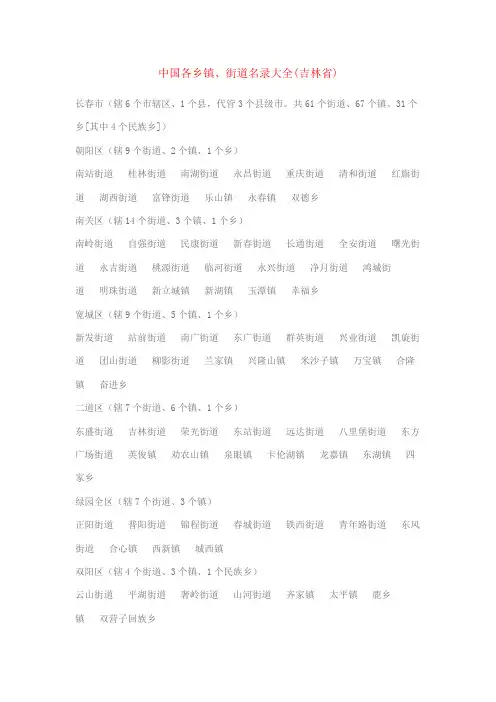 中国各乡镇、街道名录大全(吉林省)