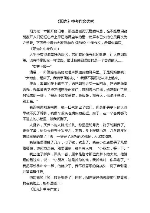 《阳光》中考作文优秀