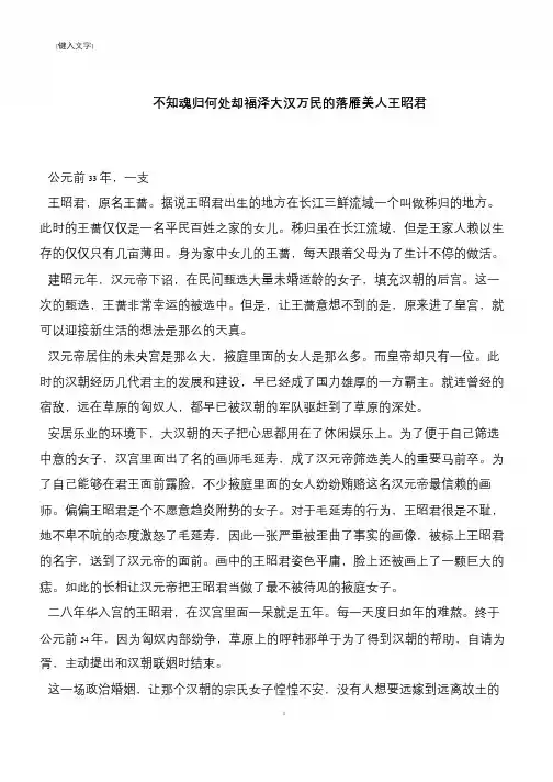 不知魂归何处却福泽大汉万民的落雁美人王昭君