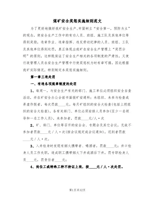 煤矿安全奖惩实施细则范文(3篇)