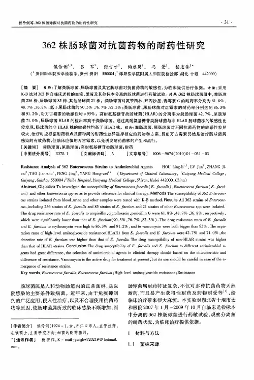 362株肠球菌对抗菌药物的耐药性研究