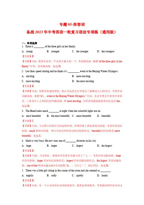 专题05-形容词-备战2023年中考英语一轮复习语法专项练(通用版)(解析版)