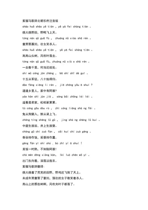 紫骝马歌辞北朝乐府注音版