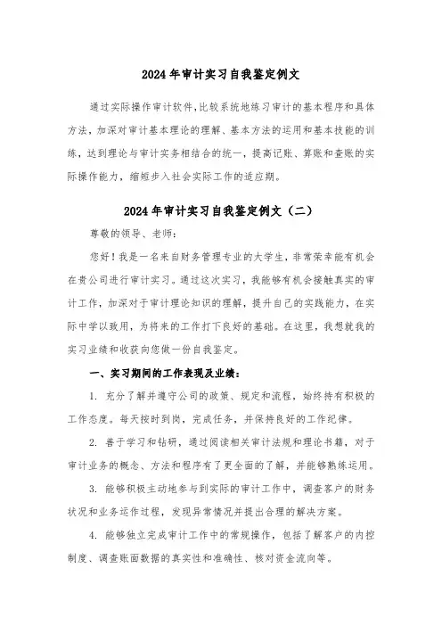 2024年审计实习自我鉴定例文（四篇）