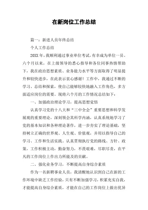 在新岗位工作总结[工作范文]