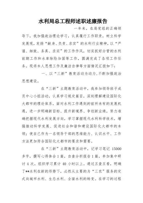 水利局总工程师述职述廉报告
