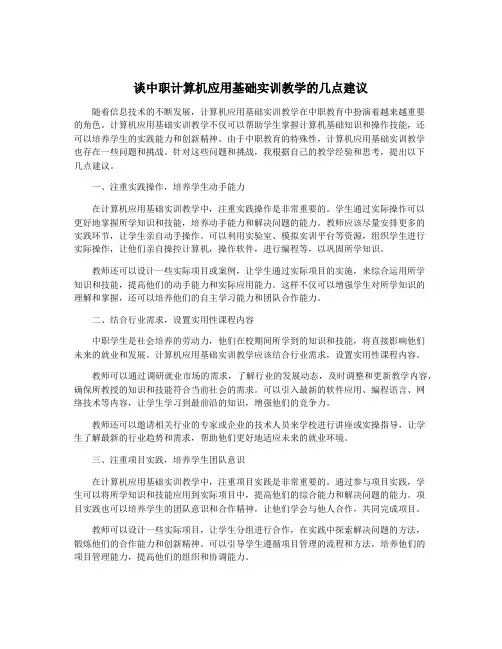 谈中职计算机应用基础实训教学的几点建议