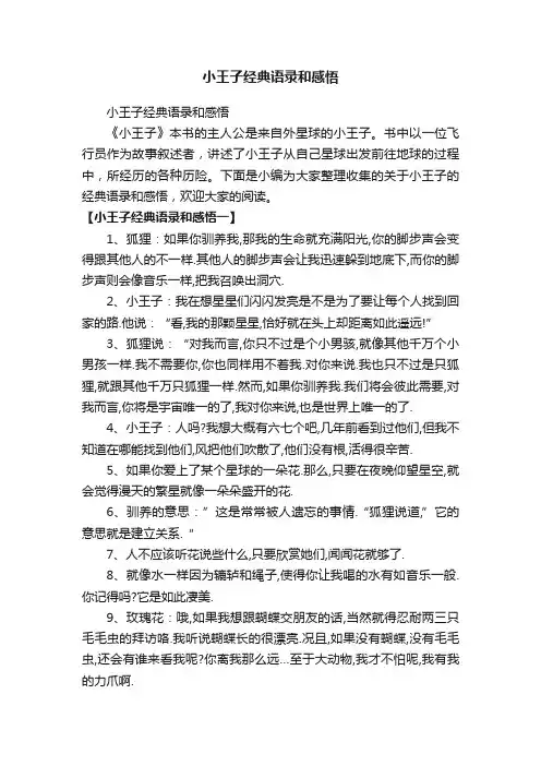 小王子经典语录和感悟