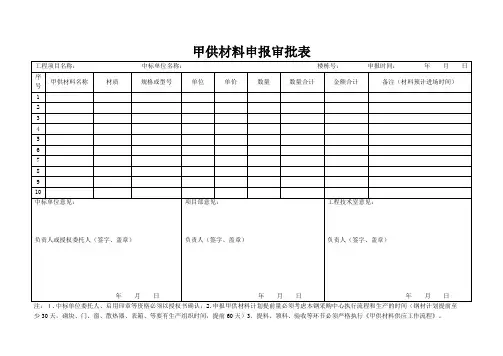 甲供材料申报审批表