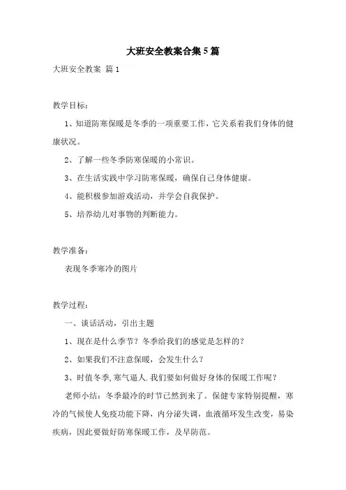 大班安全教案合集5篇
