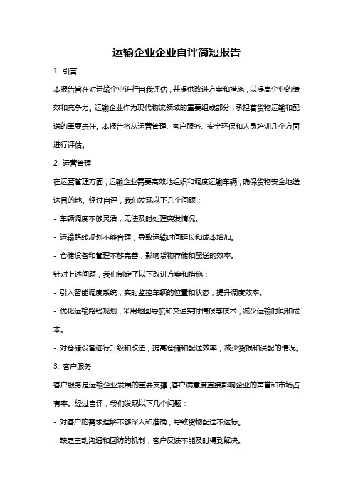 运输企业企业自评简短报告