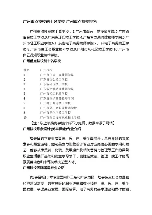广州重点技校前十名学校广州重点技校排名