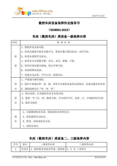 数控车床设备保养作业指导书