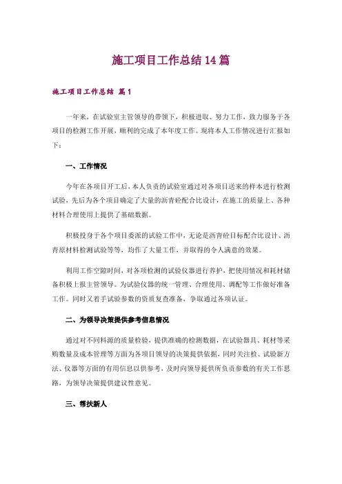 施工项目工作总结14篇