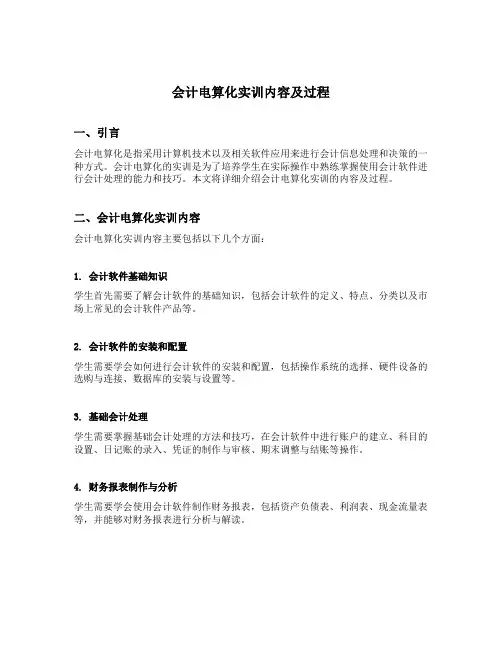 会计电算化实训内容及过程