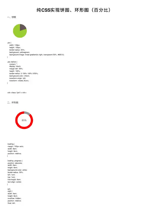 纯CSS实现饼图、环形图（百分比）