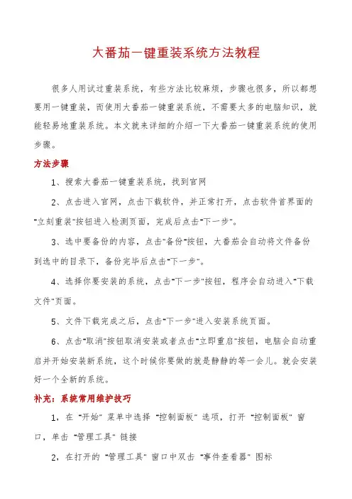 大番茄一键重装系统方法教程