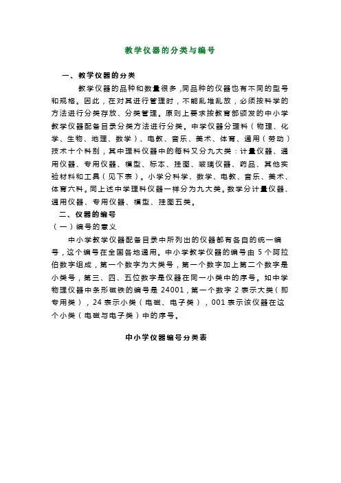教学仪器的分类与编号