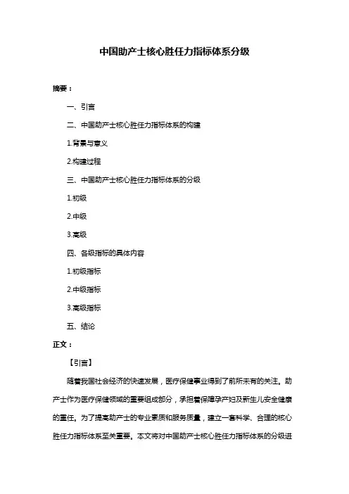 中国助产士核心胜任力指标体系分级