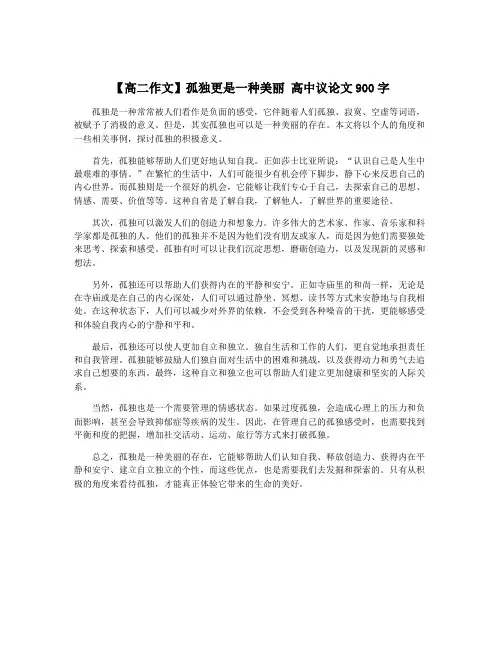 【高二作文】孤独更是一种美丽 高中议论文900字