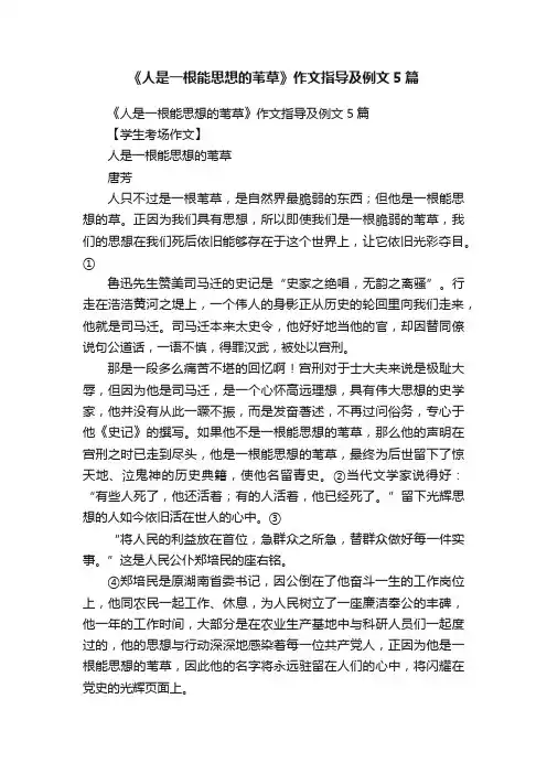 《人是一根能思想的苇草》作文指导及例文5篇