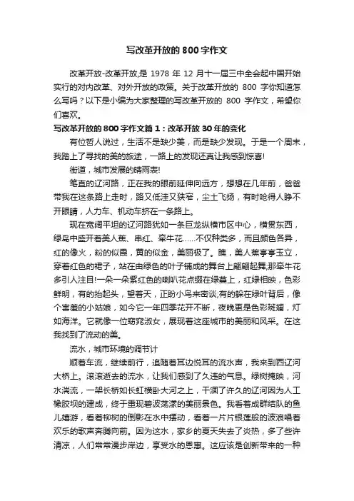 写改革开放的800字作文