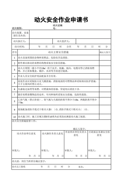 动火安全作业申请书