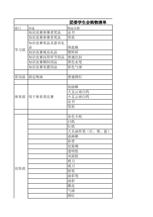学生会购物清单