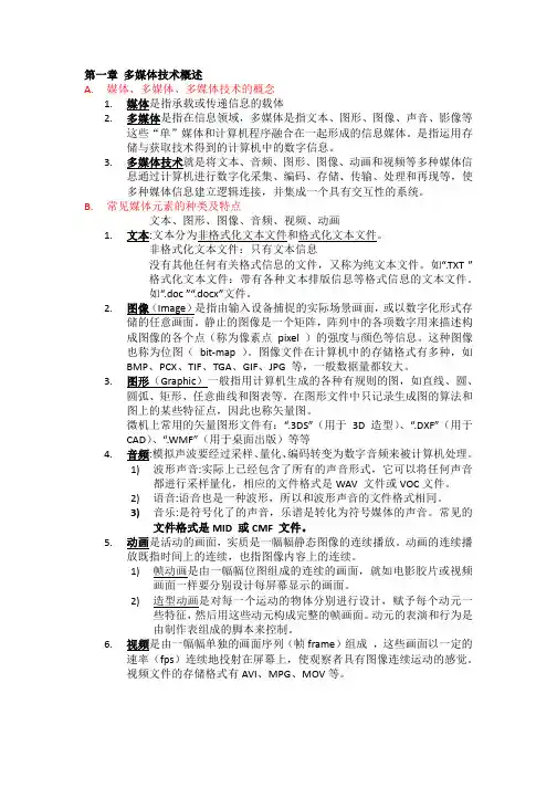 多媒体技术概述第一章知识梳理