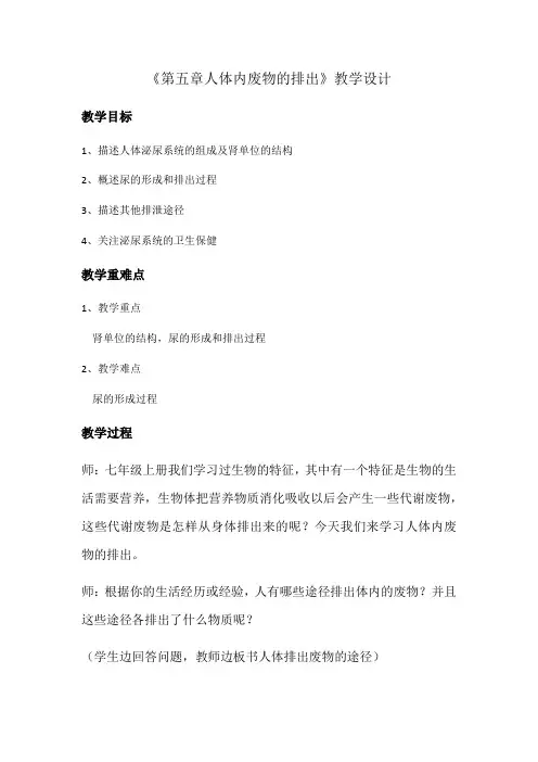 生物人教版七年级下册泌尿系统的组成以及尿液的形成