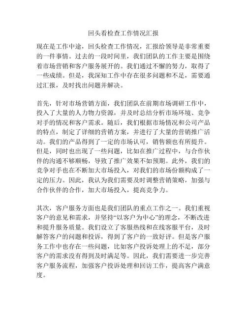 回头看检查工作情况汇报