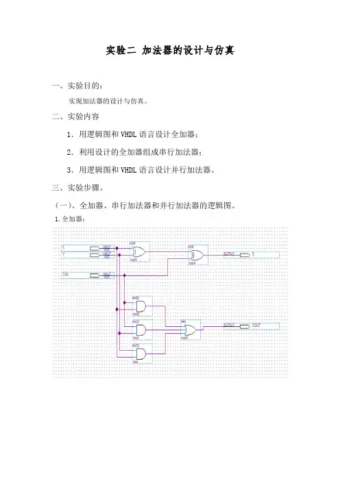 实验二 加法器的设计与仿真实验报告
