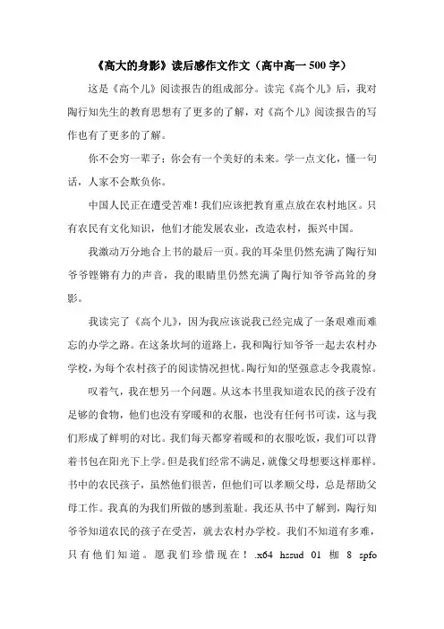 《高大的身影》读后感作文作文(高中高一500字).doc