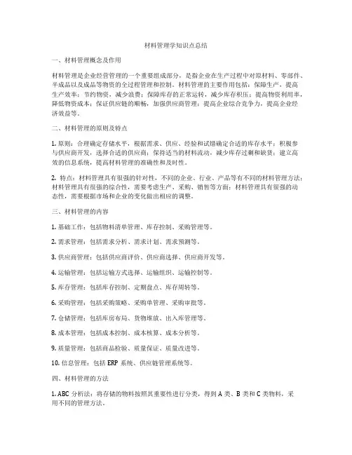 材料管理学知识点总结