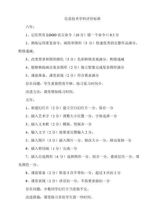 信息技术学科评价标准