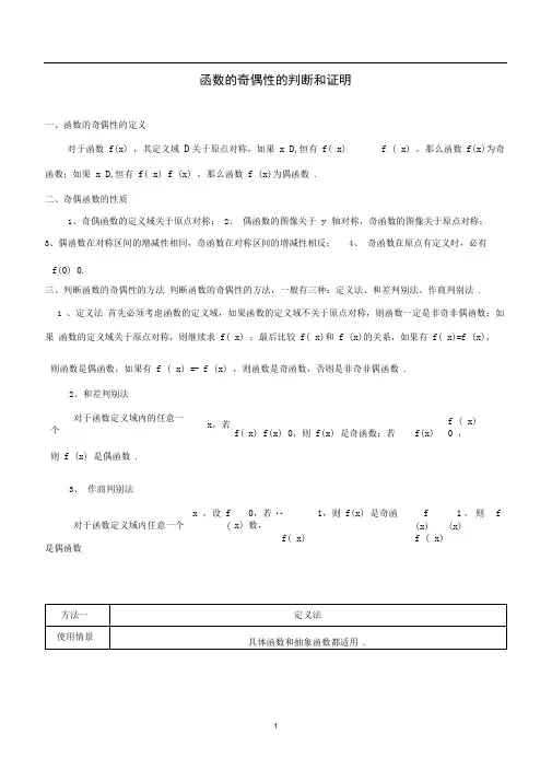 函数的奇偶性的判断和证明