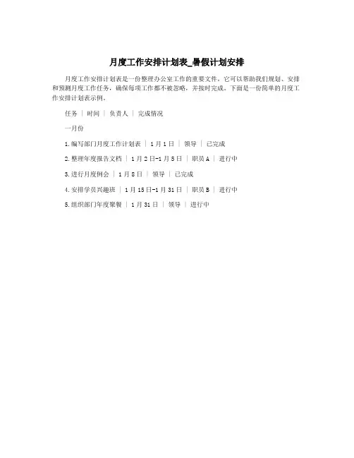 月度工作安排计划表_暑假计划安排