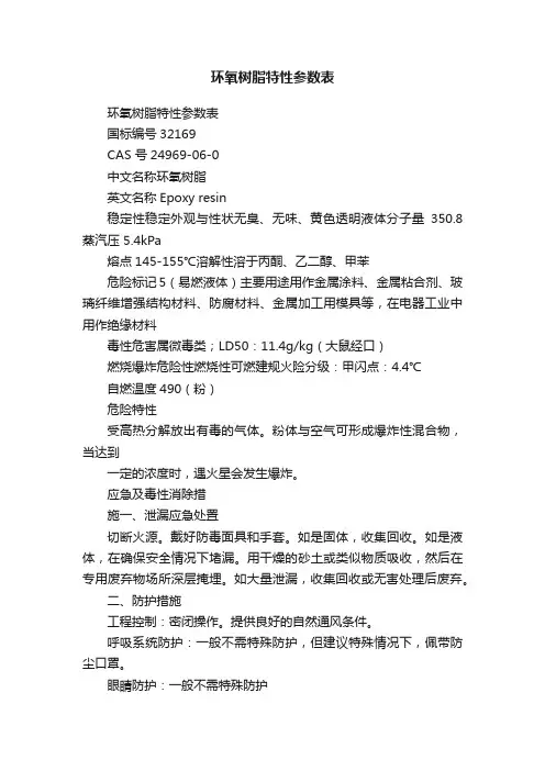 环氧树脂特性参数表