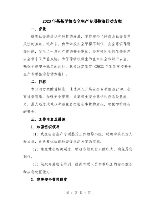 2023年某某学校安全生产专项整治行动方案