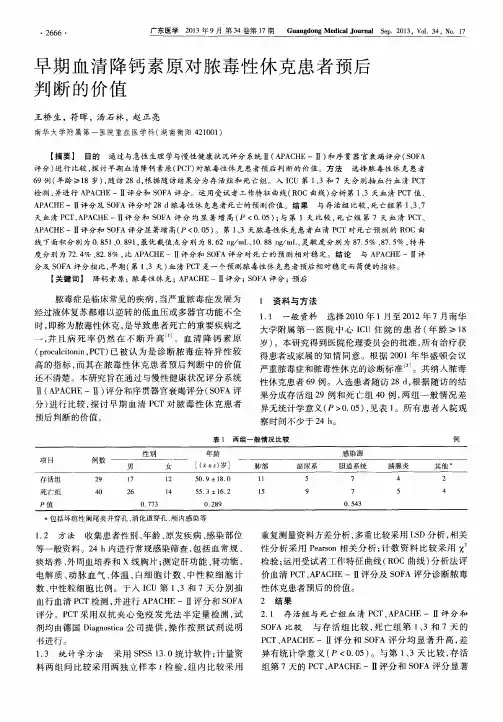 早期血清降钙素原对脓毒性休克患者预后判断的价值