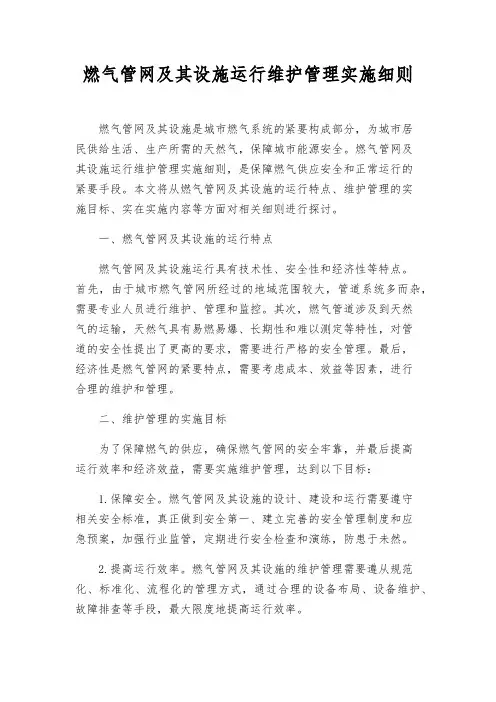 燃气管网及其设施运行维护管理实施细则