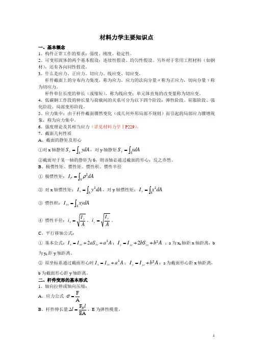 材料力学主要知识点归纳