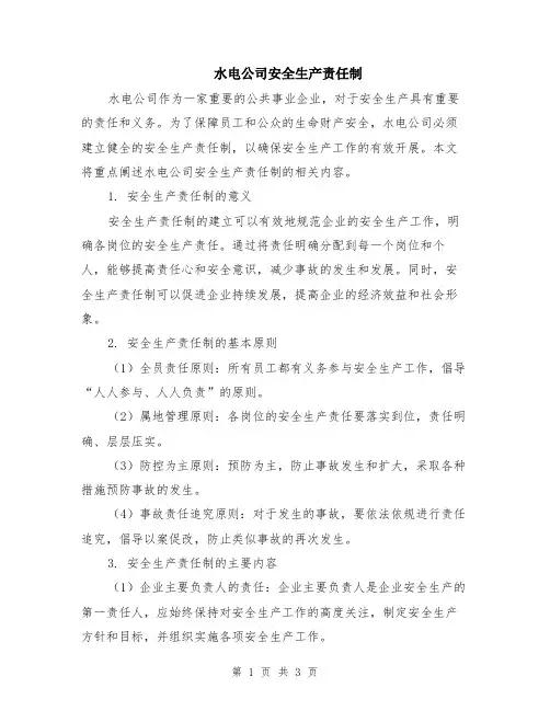 水电公司安全生产责任制