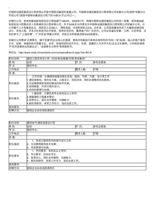 中国移动设计院安徽分公司2015校园招聘信息