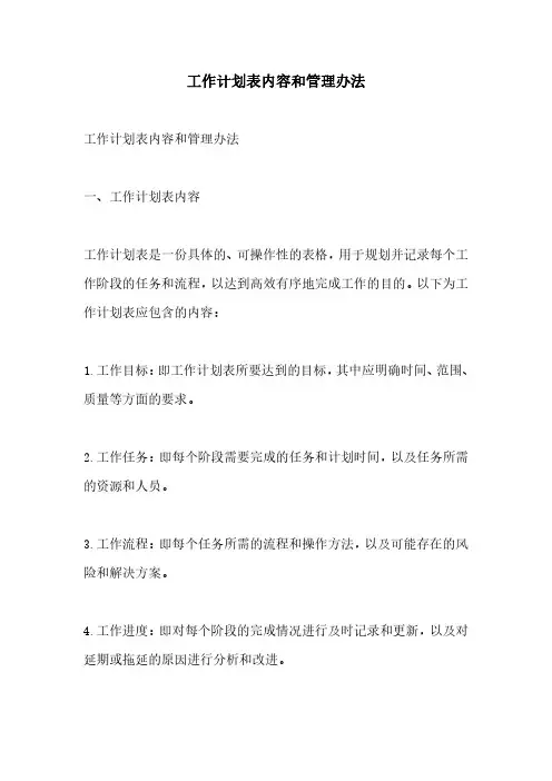 工作计划表内容和管理办法