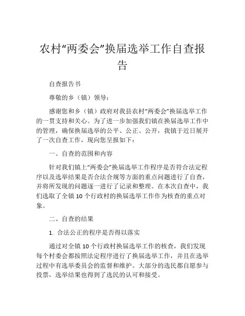 农村“两委会”换届选举工作自查报告