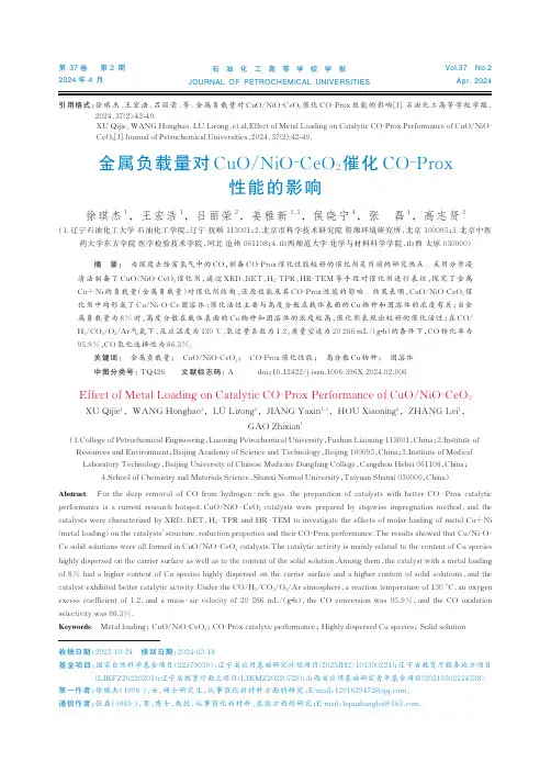 金属负载量对CuO