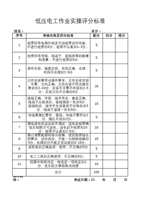 1-低压电工作业实操评分标准模板