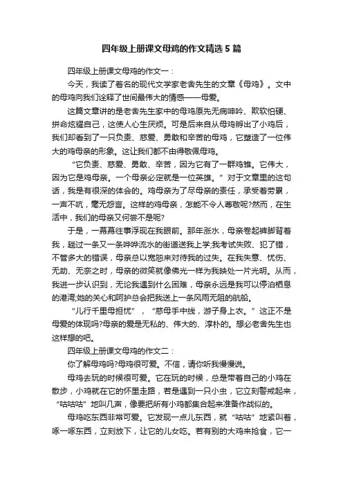 四年级上册课文母鸡的作文精选5篇